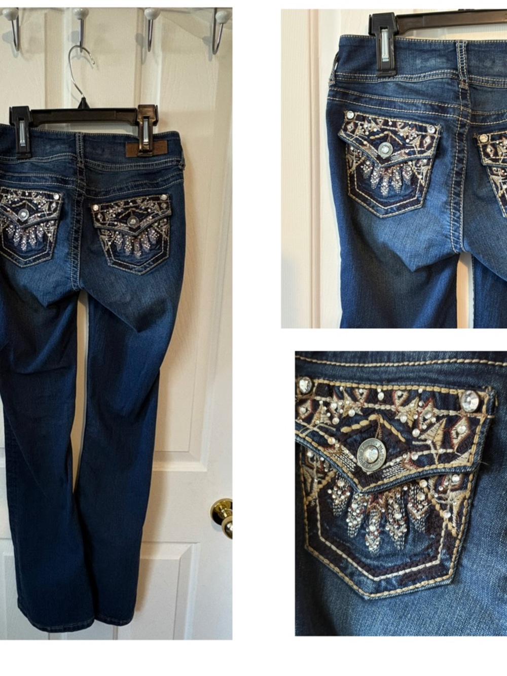 Wallflower Dark Blue Boot Cut Jeans with Embellished Back Pockets
